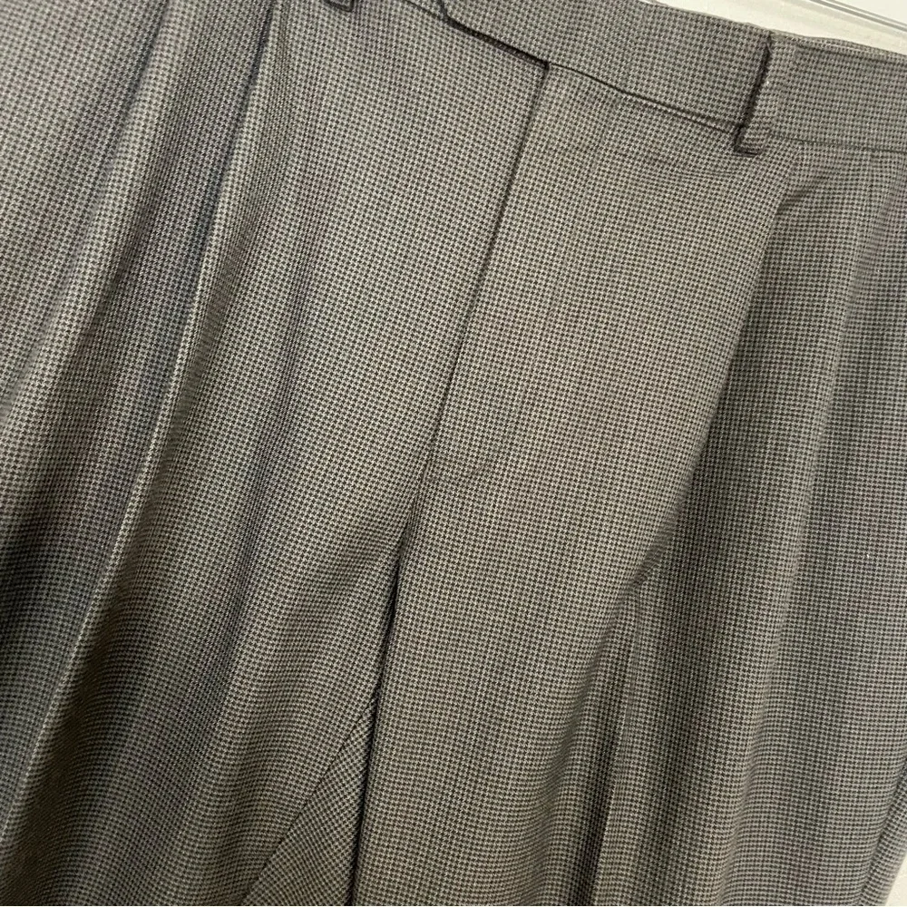Ralph Lauren Comfort Flex Pleated Black Mini Check Dress Pants Cuffed Sz 36 x 32